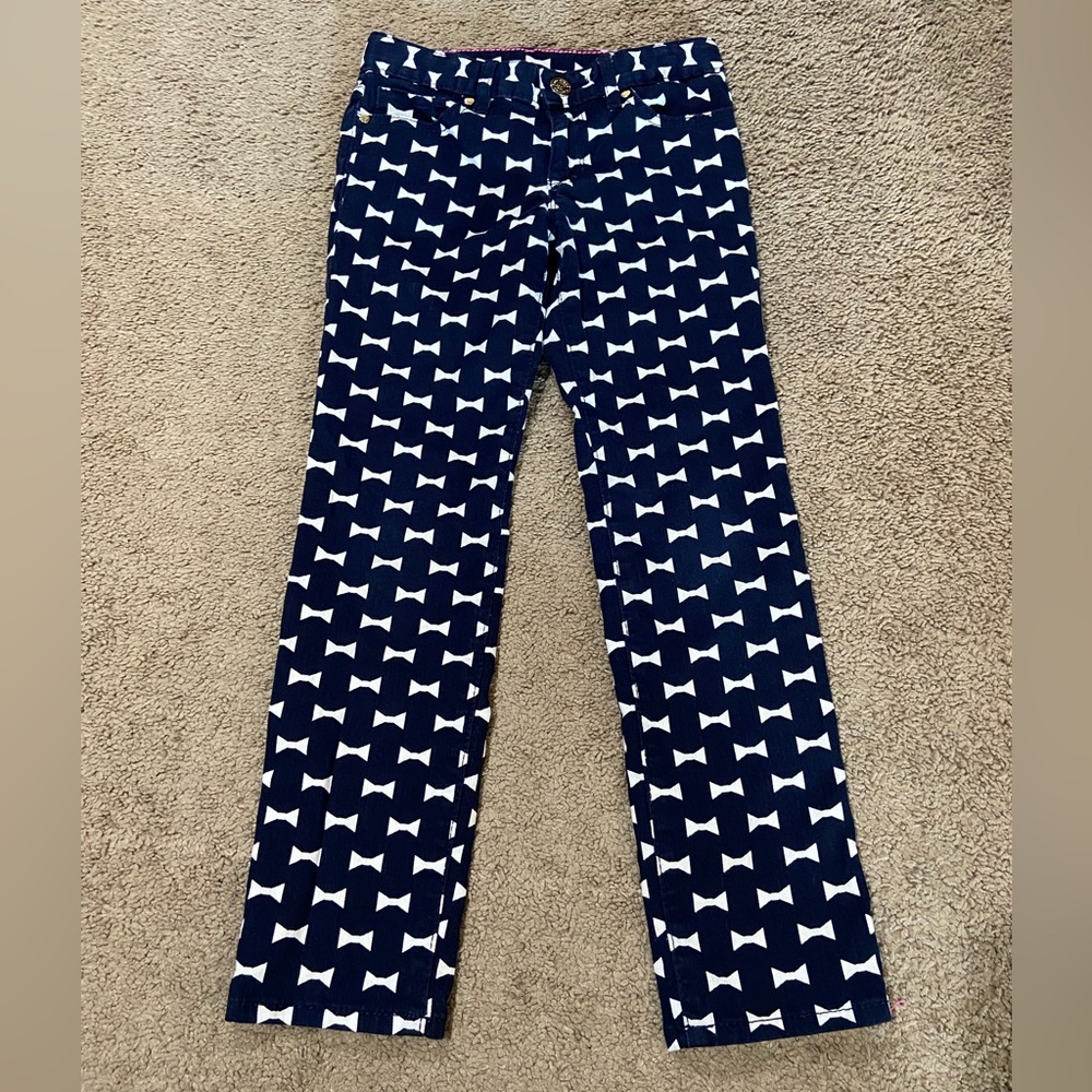 Kate Spade Gap Kids Bow Tie White/Dark Blue Jeans Girls Size 7 R Cotton Spandex